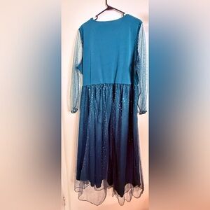 BloomChic Teal Maxi Dress with Glittering Sheer Sleeves